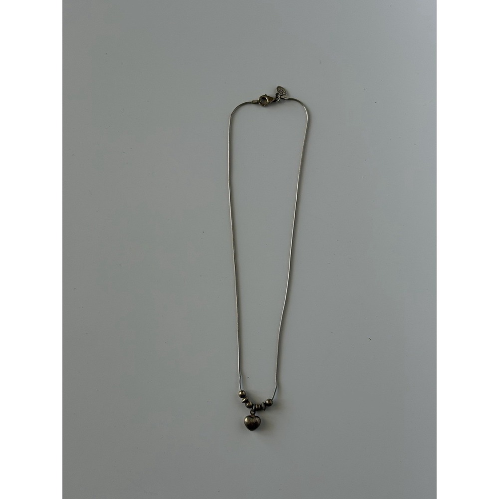 Vintage Delicate Necklace Hammered Puffy Heart .925 Sterling 4.9g 14"